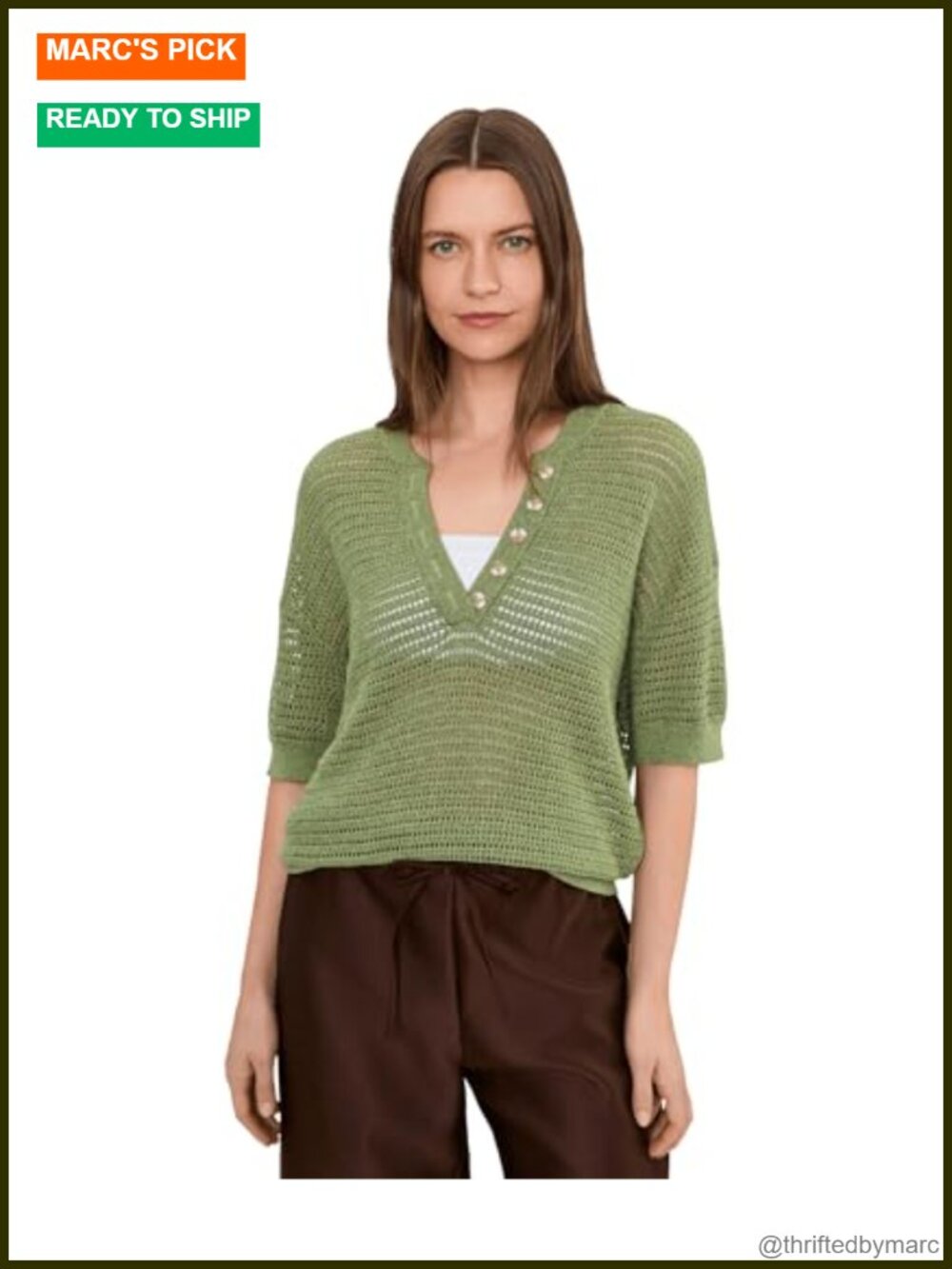 Varley Callie Knit Cotton Mesh Polo Top Oversized Boxy Fit